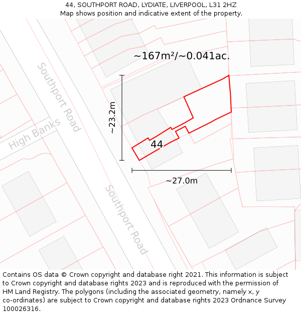 44, SOUTHPORT ROAD, LYDIATE, LIVERPOOL, L31 2HZ: Plot and title map
