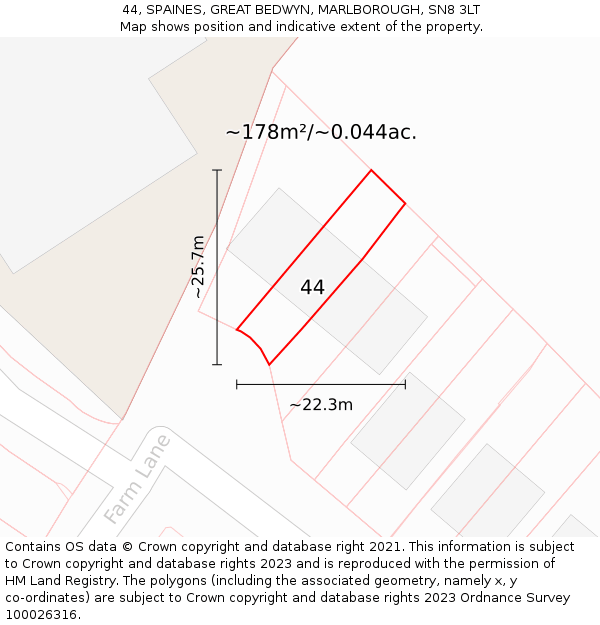44, SPAINES, GREAT BEDWYN, MARLBOROUGH, SN8 3LT: Plot and title map