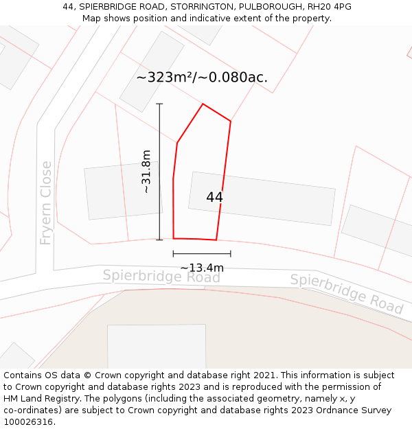 44, SPIERBRIDGE ROAD, STORRINGTON, PULBOROUGH, RH20 4PG: Plot and title map