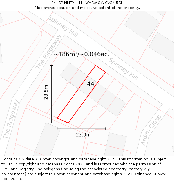 44, SPINNEY HILL, WARWICK, CV34 5SL: Plot and title map