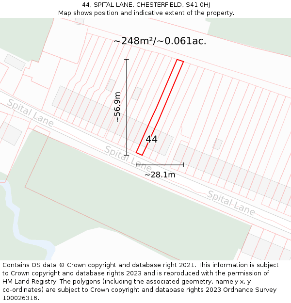 44, SPITAL LANE, CHESTERFIELD, S41 0HJ: Plot and title map