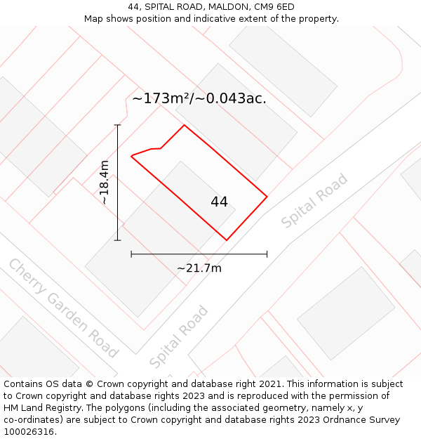 44, SPITAL ROAD, MALDON, CM9 6ED: Plot and title map