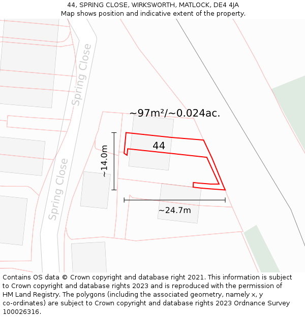 44, SPRING CLOSE, WIRKSWORTH, MATLOCK, DE4 4JA: Plot and title map