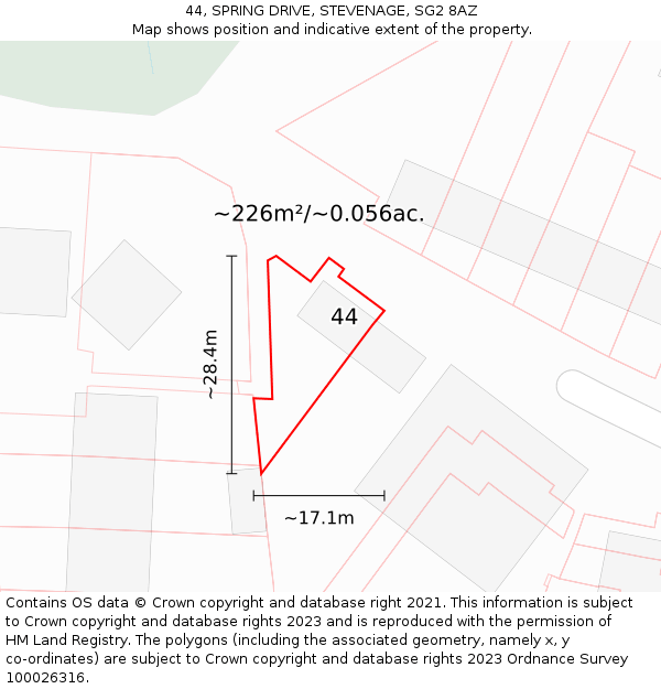 44, SPRING DRIVE, STEVENAGE, SG2 8AZ: Plot and title map