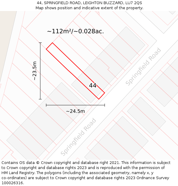 44, SPRINGFIELD ROAD, LEIGHTON BUZZARD, LU7 2QS: Plot and title map