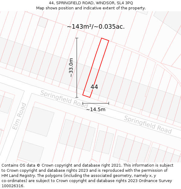 44, SPRINGFIELD ROAD, WINDSOR, SL4 3PQ: Plot and title map