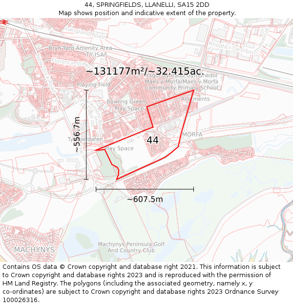 44, SPRINGFIELDS, LLANELLI, SA15 2DD: Plot and title map