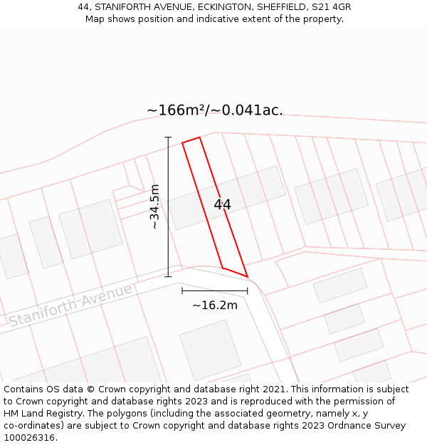 44, STANIFORTH AVENUE, ECKINGTON, SHEFFIELD, S21 4GR: Plot and title map
