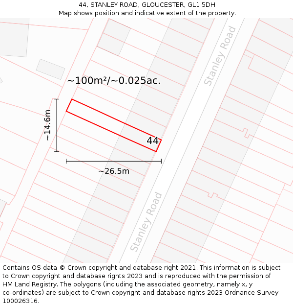 44, STANLEY ROAD, GLOUCESTER, GL1 5DH: Plot and title map