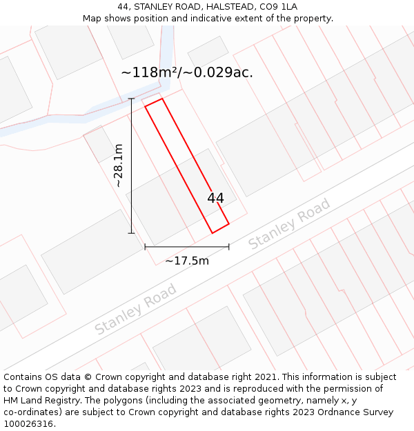 44, STANLEY ROAD, HALSTEAD, CO9 1LA: Plot and title map