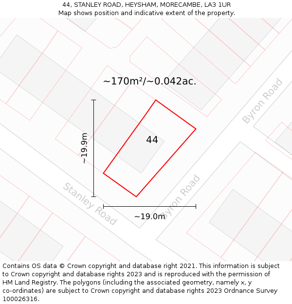 44, STANLEY ROAD, HEYSHAM, MORECAMBE, LA3 1UR: Plot and title map