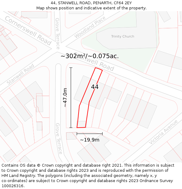 44, STANWELL ROAD, PENARTH, CF64 2EY: Plot and title map