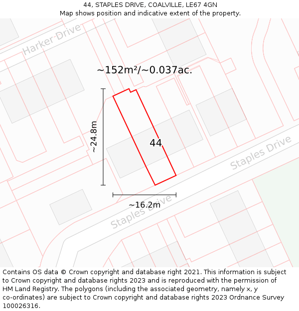 44, STAPLES DRIVE, COALVILLE, LE67 4GN: Plot and title map
