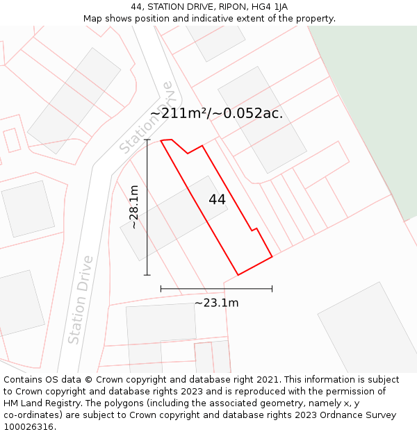 44, STATION DRIVE, RIPON, HG4 1JA: Plot and title map