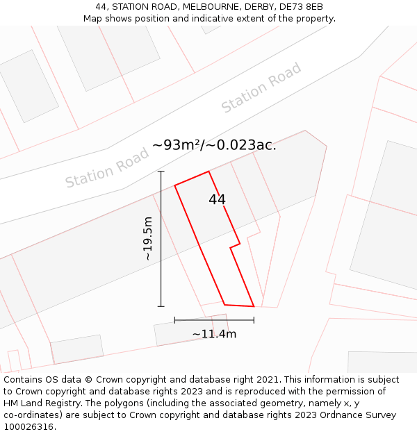 44, STATION ROAD, MELBOURNE, DERBY, DE73 8EB: Plot and title map