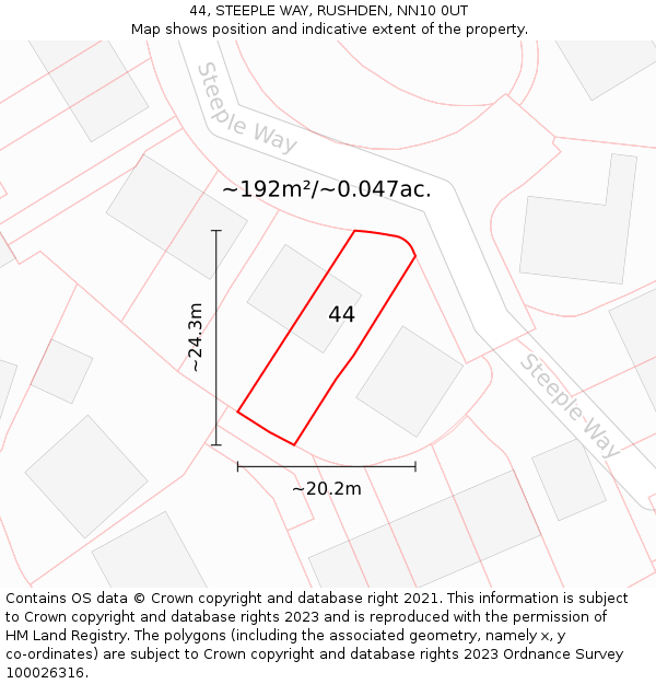 44, STEEPLE WAY, RUSHDEN, NN10 0UT: Plot and title map