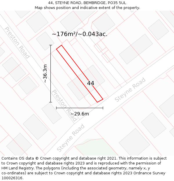 44, STEYNE ROAD, BEMBRIDGE, PO35 5UL: Plot and title map