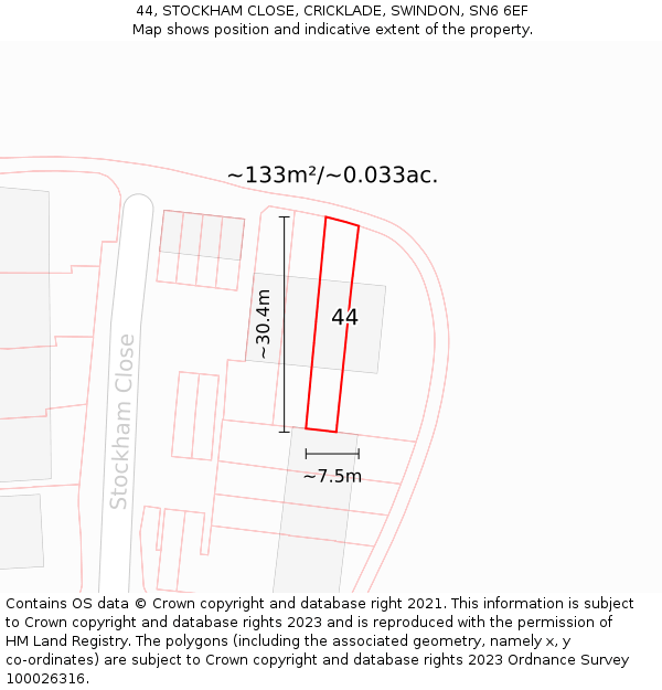 44, STOCKHAM CLOSE, CRICKLADE, SWINDON, SN6 6EF: Plot and title map