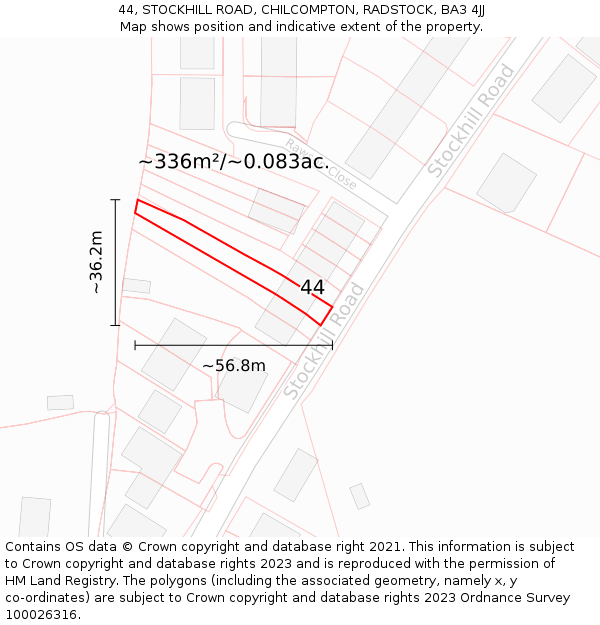 44, STOCKHILL ROAD, CHILCOMPTON, RADSTOCK, BA3 4JJ: Plot and title map