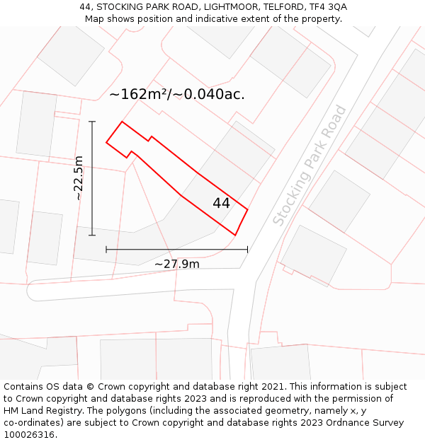 44, STOCKING PARK ROAD, LIGHTMOOR, TELFORD, TF4 3QA: Plot and title map