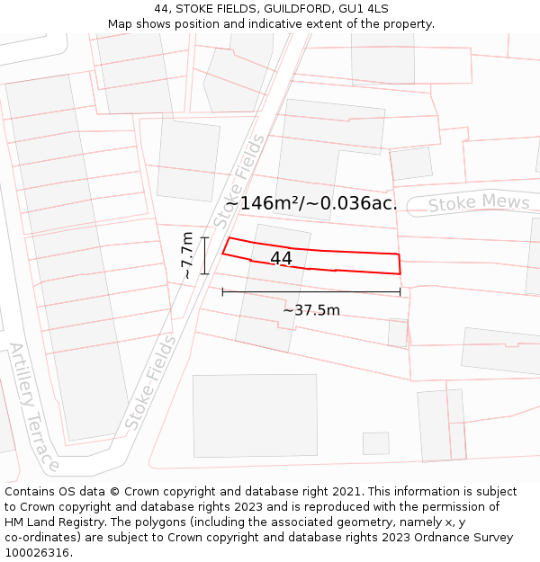 44, STOKE FIELDS, GUILDFORD, GU1 4LS: Plot and title map