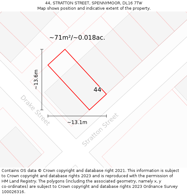 44, STRATTON STREET, SPENNYMOOR, DL16 7TW: Plot and title map