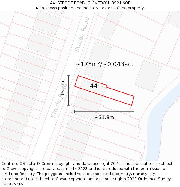44, STRODE ROAD, CLEVEDON, BS21 6QE: Plot and title map