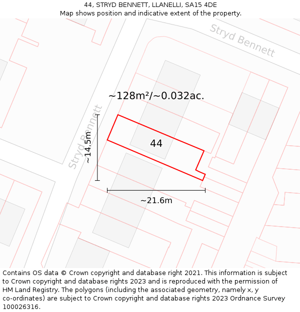 44, STRYD BENNETT, LLANELLI, SA15 4DE: Plot and title map