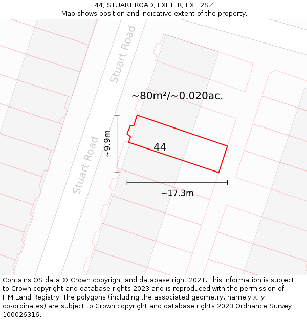 44, STUART ROAD, EXETER, EX1 2SZ: Plot and title map