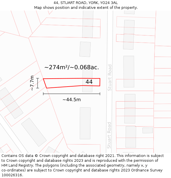 44, STUART ROAD, YORK, YO24 3AL: Plot and title map