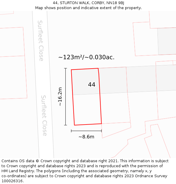44, STURTON WALK, CORBY, NN18 9BJ: Plot and title map