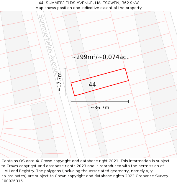 44, SUMMERFIELDS AVENUE, HALESOWEN, B62 9NW: Plot and title map