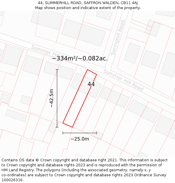 44, SUMMERHILL ROAD, SAFFRON WALDEN, CB11 4AJ: Plot and title map