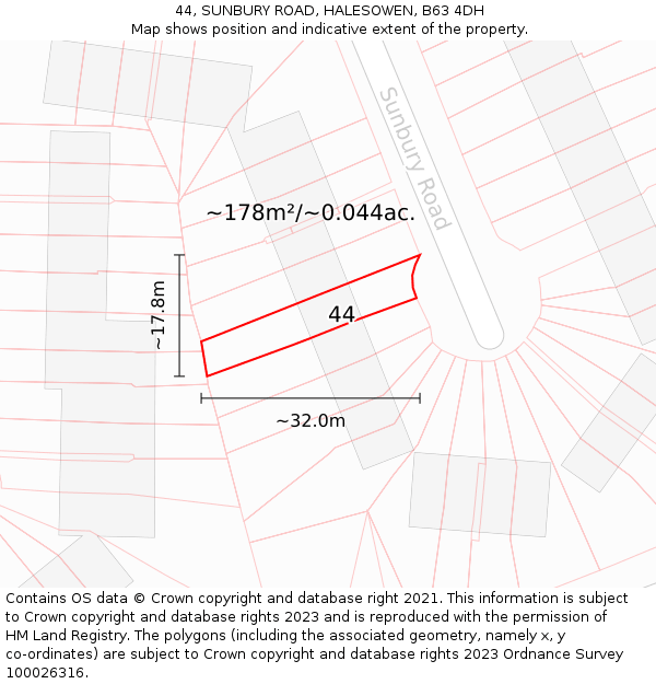 44, SUNBURY ROAD, HALESOWEN, B63 4DH: Plot and title map