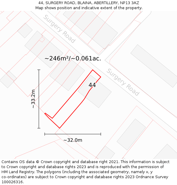 44, SURGERY ROAD, BLAINA, ABERTILLERY, NP13 3AZ: Plot and title map