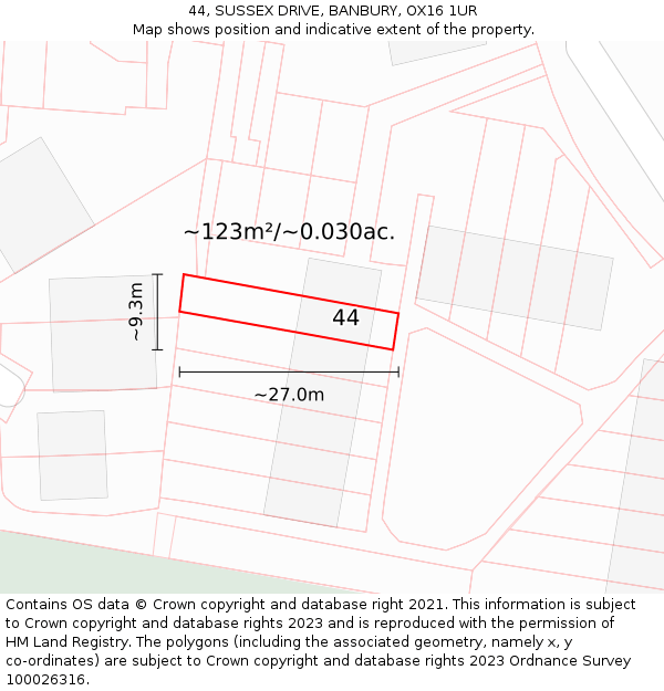 44, SUSSEX DRIVE, BANBURY, OX16 1UR: Plot and title map