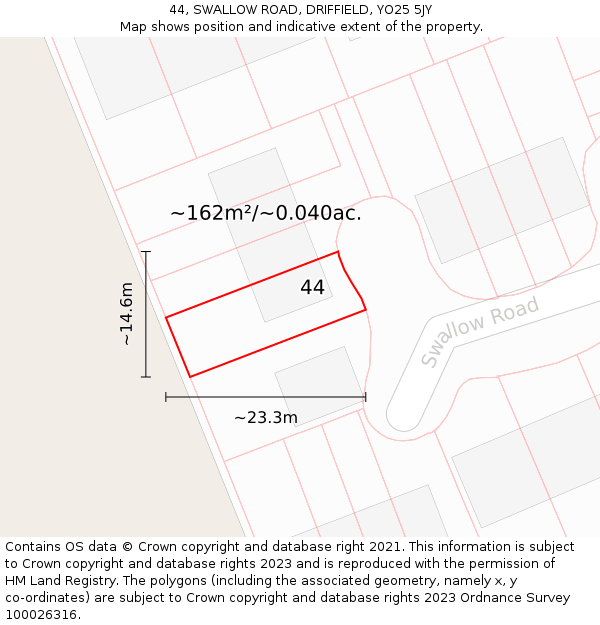44, SWALLOW ROAD, DRIFFIELD, YO25 5JY: Plot and title map