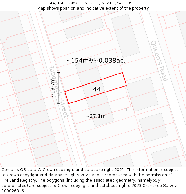 44, TABERNACLE STREET, NEATH, SA10 6UF: Plot and title map