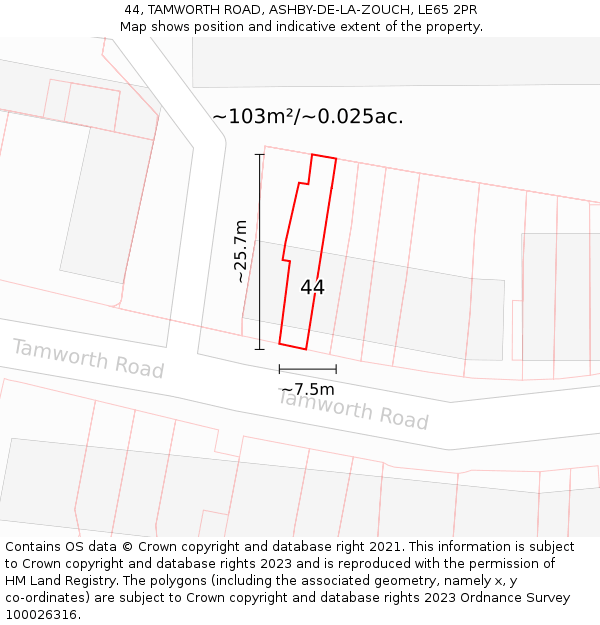 44, TAMWORTH ROAD, ASHBY-DE-LA-ZOUCH, LE65 2PR: Plot and title map
