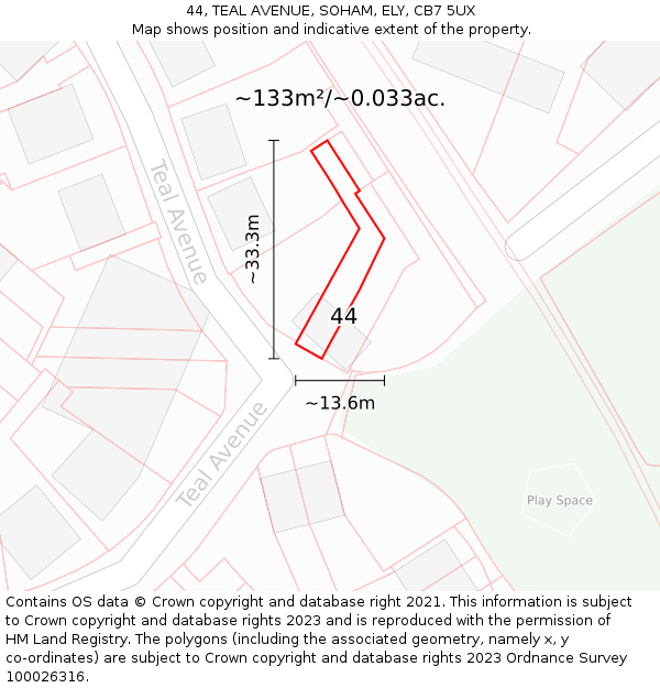 44, TEAL AVENUE, SOHAM, ELY, CB7 5UX: Plot and title map