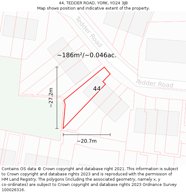 44, TEDDER ROAD, YORK, YO24 3JB: Plot and title map