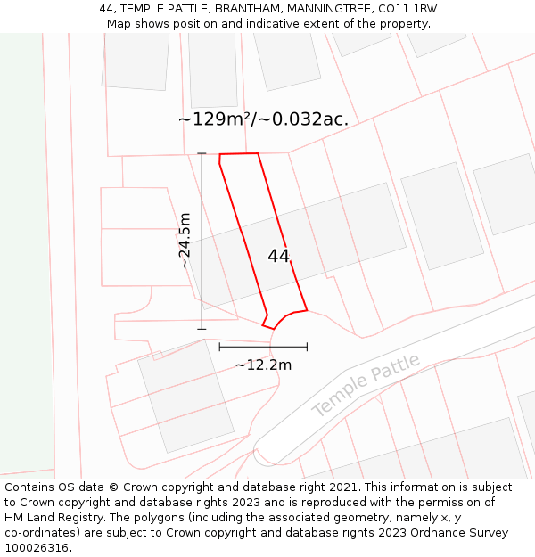 44, TEMPLE PATTLE, BRANTHAM, MANNINGTREE, CO11 1RW: Plot and title map