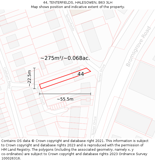 44, TENTERFIELDS, HALESOWEN, B63 3LH: Plot and title map