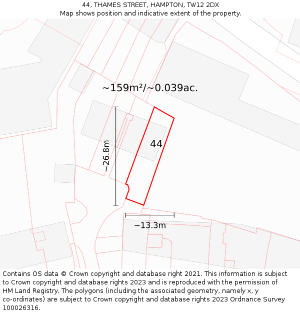 44, THAMES STREET, HAMPTON, TW12 2DX: Plot and title map
