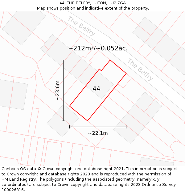 44, THE BELFRY, LUTON, LU2 7GA: Plot and title map