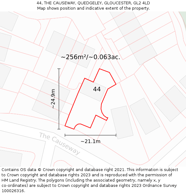 44, THE CAUSEWAY, QUEDGELEY, GLOUCESTER, GL2 4LD: Plot and title map