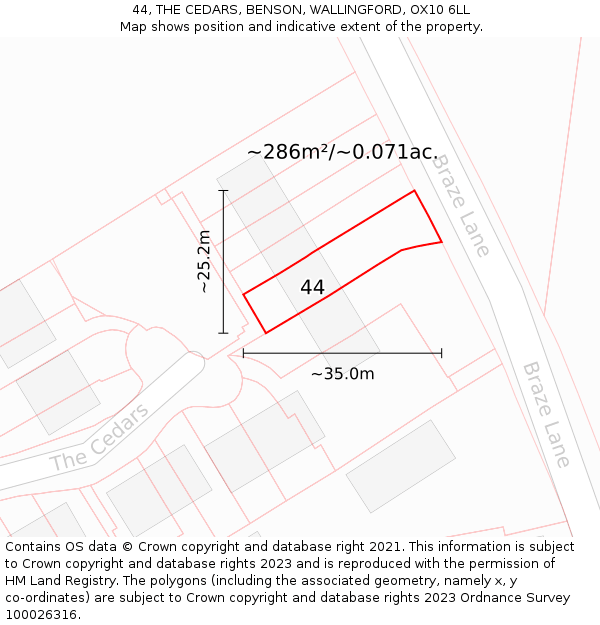 44, THE CEDARS, BENSON, WALLINGFORD, OX10 6LL: Plot and title map