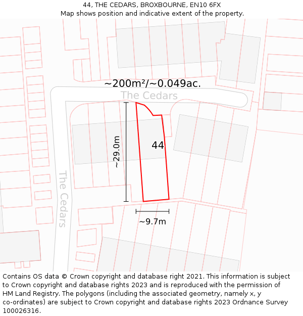 44, THE CEDARS, BROXBOURNE, EN10 6FX: Plot and title map