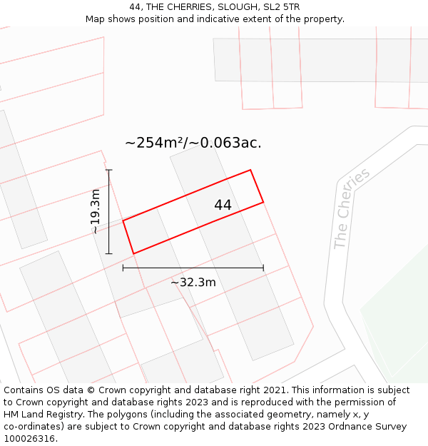 44, THE CHERRIES, SLOUGH, SL2 5TR: Plot and title map