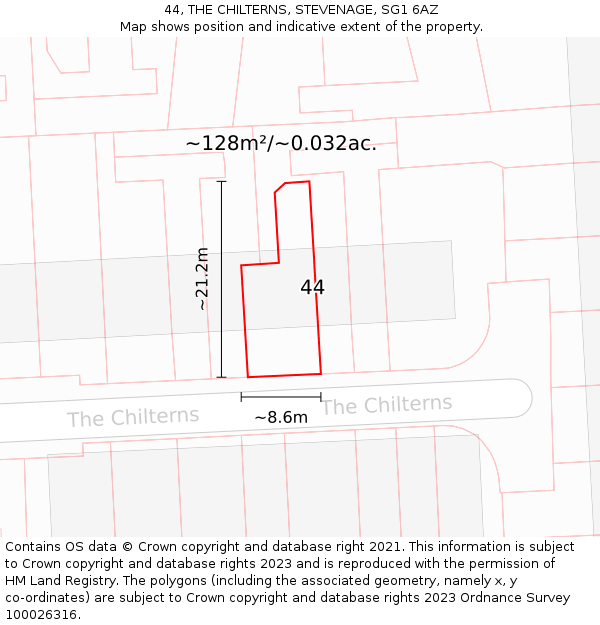 44, THE CHILTERNS, STEVENAGE, SG1 6AZ: Plot and title map